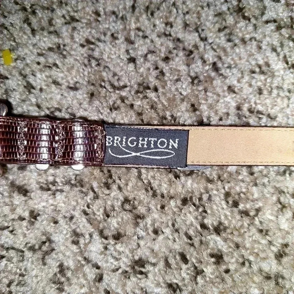 BRIGHTON Classics 23009 Brown Leather Lizard Belt Buckle MADE IN USA Women M/30 - Picture 6 of 9